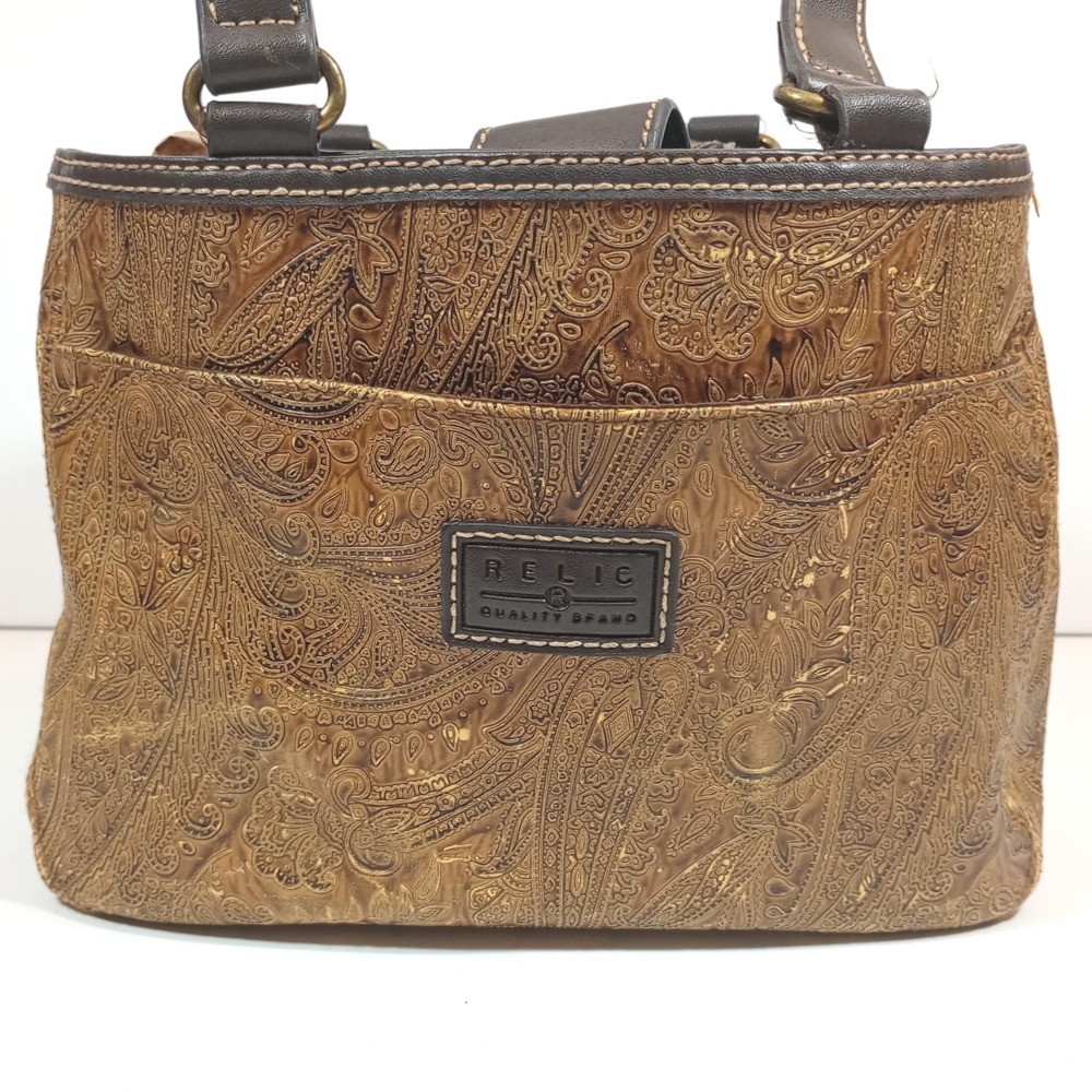 Relic Handbag Womens Brown Embossed Paisley Boho Western Tote Purse Shoulder Bag